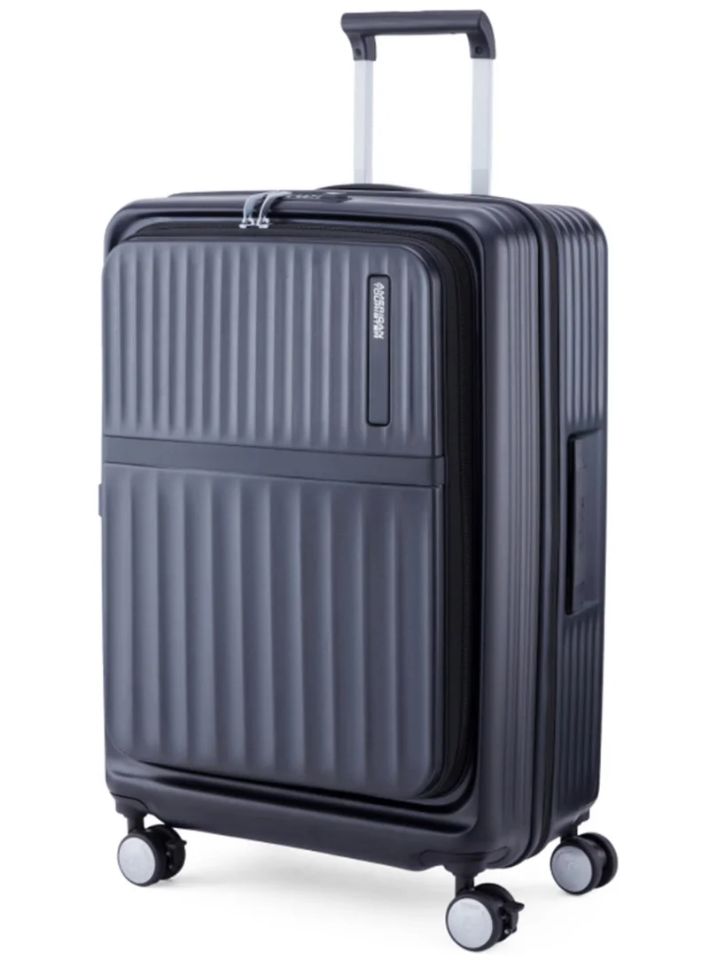 AMERICAN TOURISTER  Trento + Suitcase, Check-In Size 68 cm / 25 inch, 4 Spinner Wheels, Hard Top, Polycarbonate, Black|2 In 1 Optimov™ Shock Absorbing Wheels|Book Opening|Expandable|TSA Lock|Waterproof Section - 3 Years International Warranty  | Best Price UAE